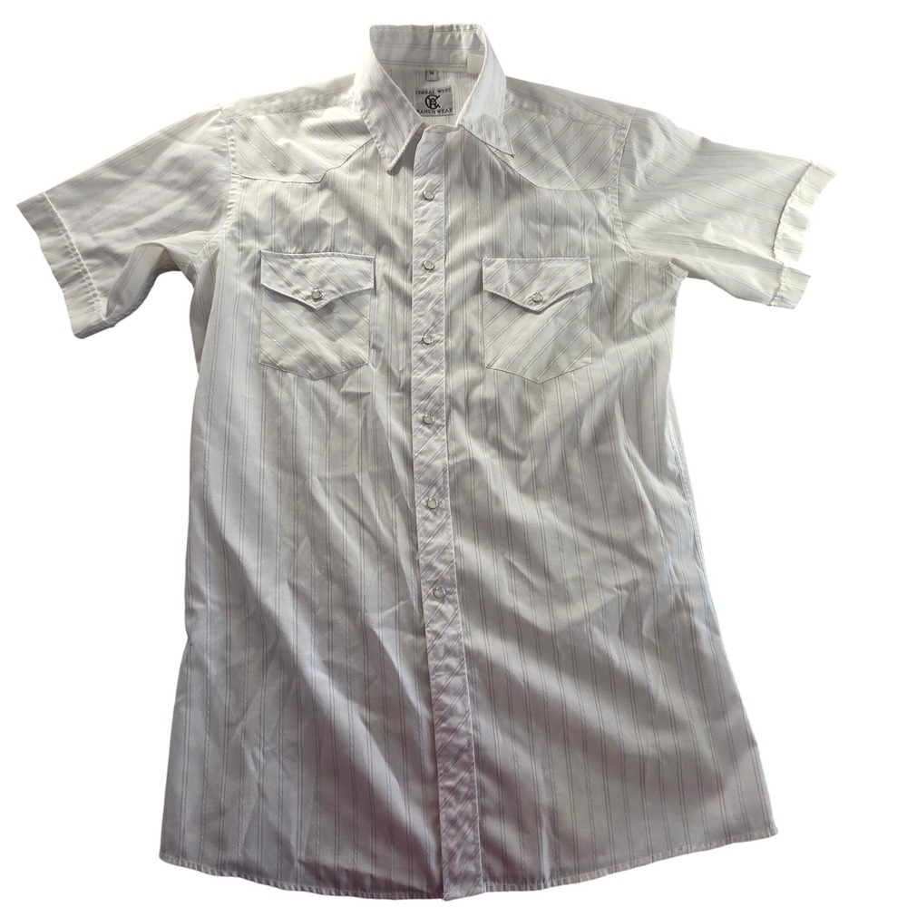 Corral West Ranchwear White Blue Striped Pearl Snap‎ Western Shirt Medium 90s
